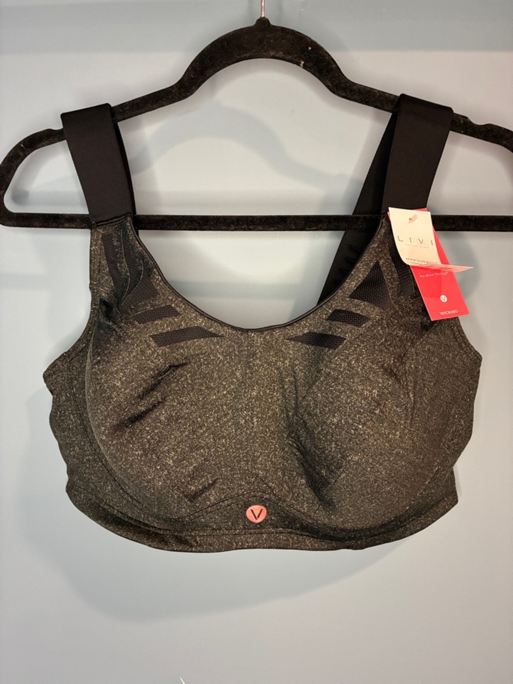 NWT Livi Active charcoal Heather High-Impact Sports Bra size 38DDD